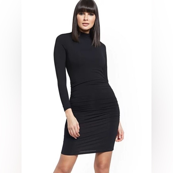 New York and Company | Mock Neck Long Sleeve Ruched Bodycon Dress - Picture 1 of 10